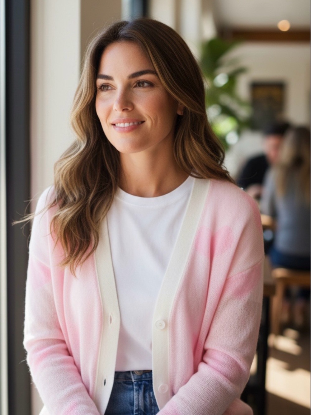 Soft Pink V-Neck Cardigan Sweater